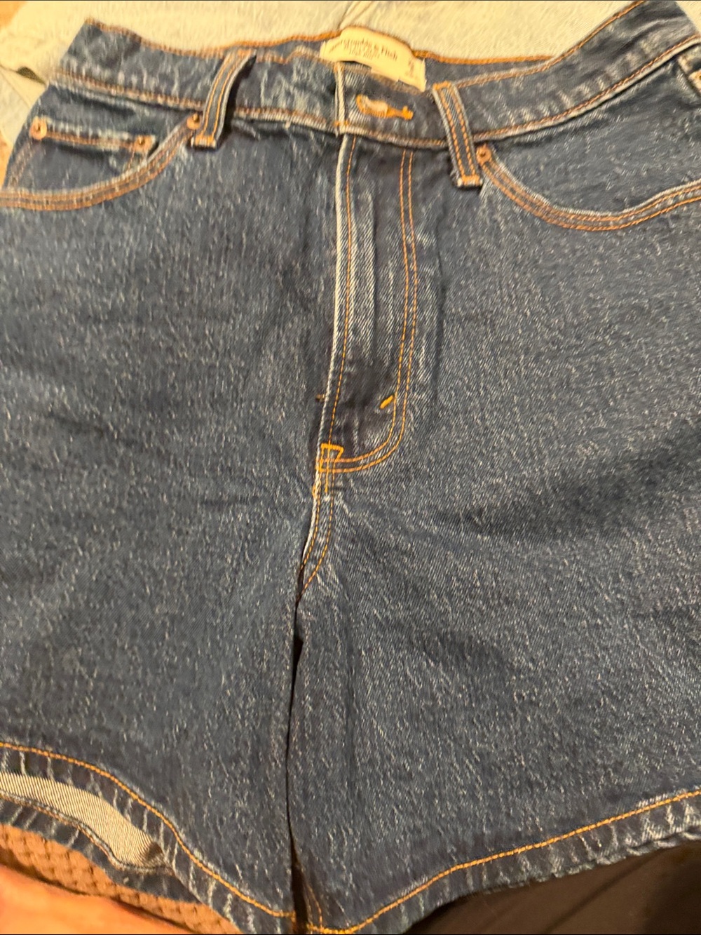 NWT Abercrombie & Fitch Dark Blue Denim Shorts with Contrast Stitching